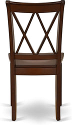 East West Furniture CLC-MAH-W Clarksville Dining Chairs - Double Cross Back Solid Wood Seat Chairs, Set of 2, Mahogany