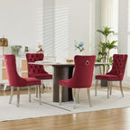 Mid Century Modern Dining Chairs Set of 4, Velvet Upholstered Kitchen & Dining Room Chairs with Nailhead Trim & Brushed Silver Metal Legs, Tufted Kitchen Chairs, Elegant Sillas De Comedor (Red, 4 Pcs)