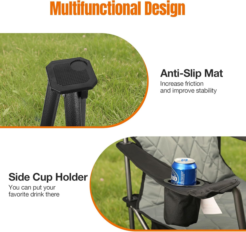 Padded Camping Chair with Sturdy Armrests, Heavy Duty Folding Chair for Adult...