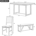 Merax Farmhouse Wooden Dining Set of 6, 59.6 inch Kitchen Table with Trestle Base, 4 Upholstered Chairs and 1 Bench, Easy Assemble Gray