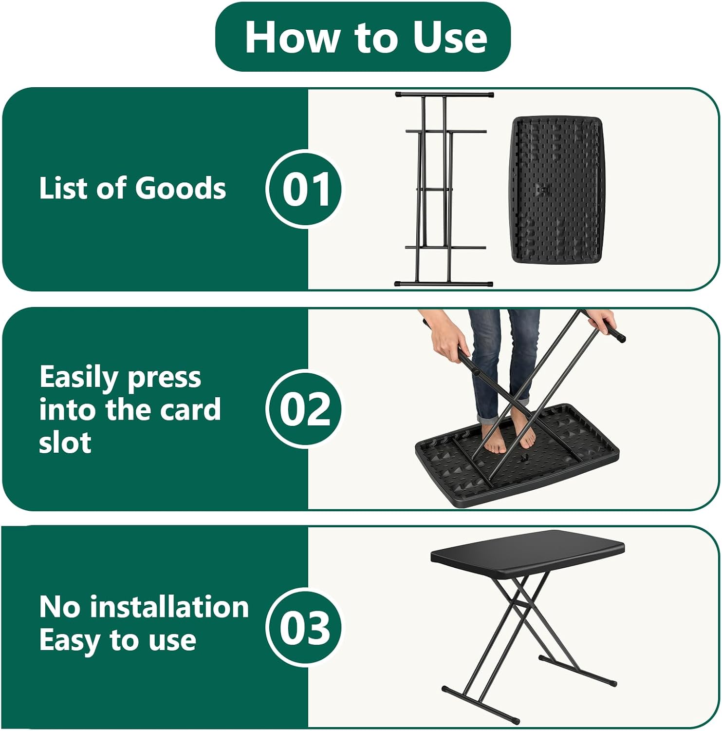 Folding Table 30 Inch - Small Desk Adjustable Height TV Tray for Laptop, Couch, Camping - Heavy Duty Utility Foldable Table for Small Spaces, No Assembly Required, Black Granite