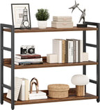 NUMENN Wide Bookshelf, 3 Tier Freestanding Shelving Unit, Vintage | Metal Frame & Wood Shelves, Falling Prevention Baffle, Open Storage Bookcase for Bedroom, Living Room & Home Office