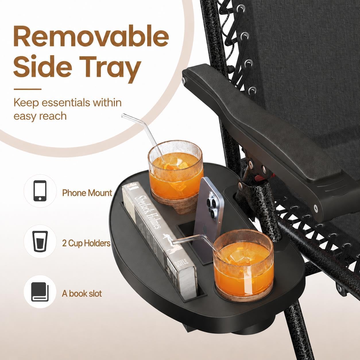 Yaheetech 26" Zero Gravity Recliners Adjustable Set of 2, New Black | Outdoor Folding Reclining Lounge Chairs w/Pillows, Cup Holder Trays and Carry Strap for Camping, Backyard, Beach, Indoor
