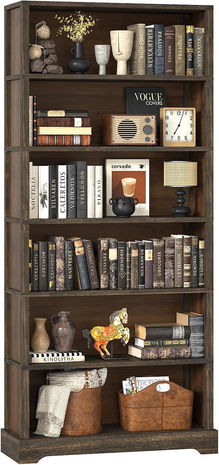 TVU 6 Tiers Wooden Bookshelf, 77.2" Tall Farmhouse Style Open Bookcase, ...