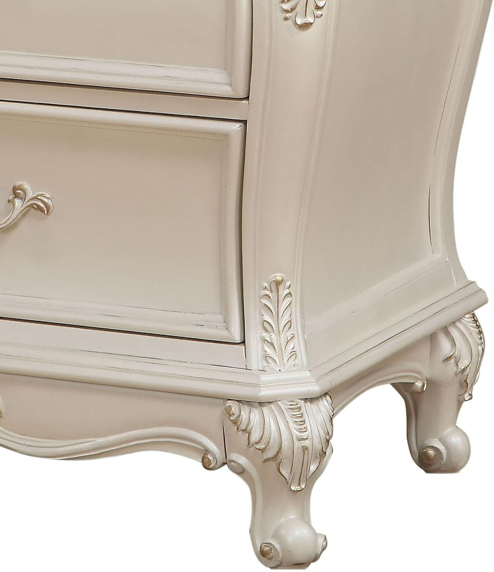 Pearl White 2-Drawer Nightstand with Legs,for Small Spaces