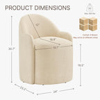 Upholstered Dining Chairs with Casters, No Assembly Modern Dining Room Chairs Accent Vanity Chair with 5 Wheels & Round Backrest for Bedroom, Living Room, Dressing, Sand Fabric, Set of 4