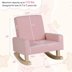 Toddler Rocking Chair, Kids Sofa Chair with Solid Wooden Frame and Linen Fabric, Kids Rocking Chair for Nursery, Living Room, Bedroom, Playroom, Age 3-5 Years, Pink/Blue