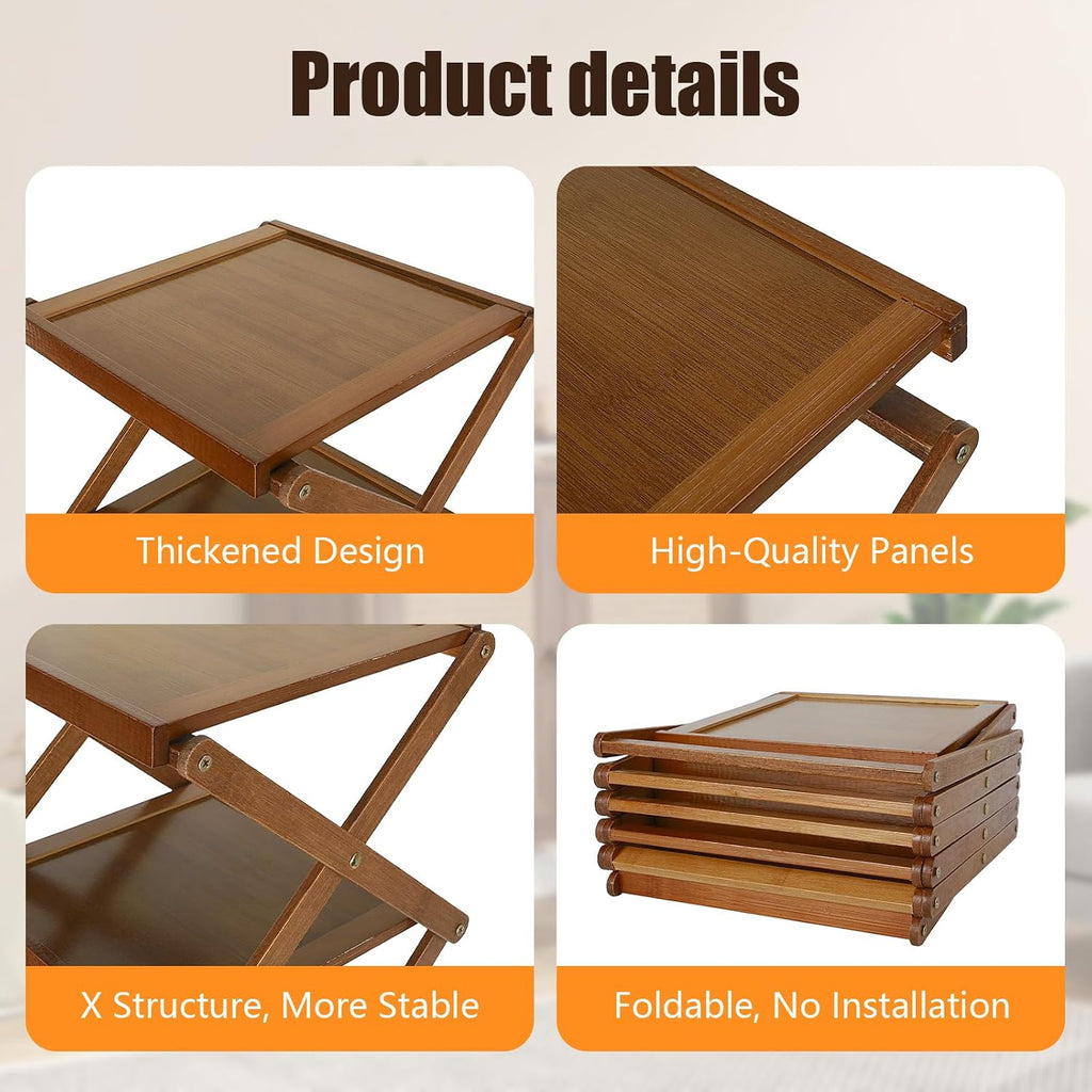 YYW Shoe Rack, Foldable Bamboo Shoes Shelf, Freestanding Shoe Storage Organiser for Entryway, Bedroom, Closet, Hallway, (Brown, 3 Layers, 25)
