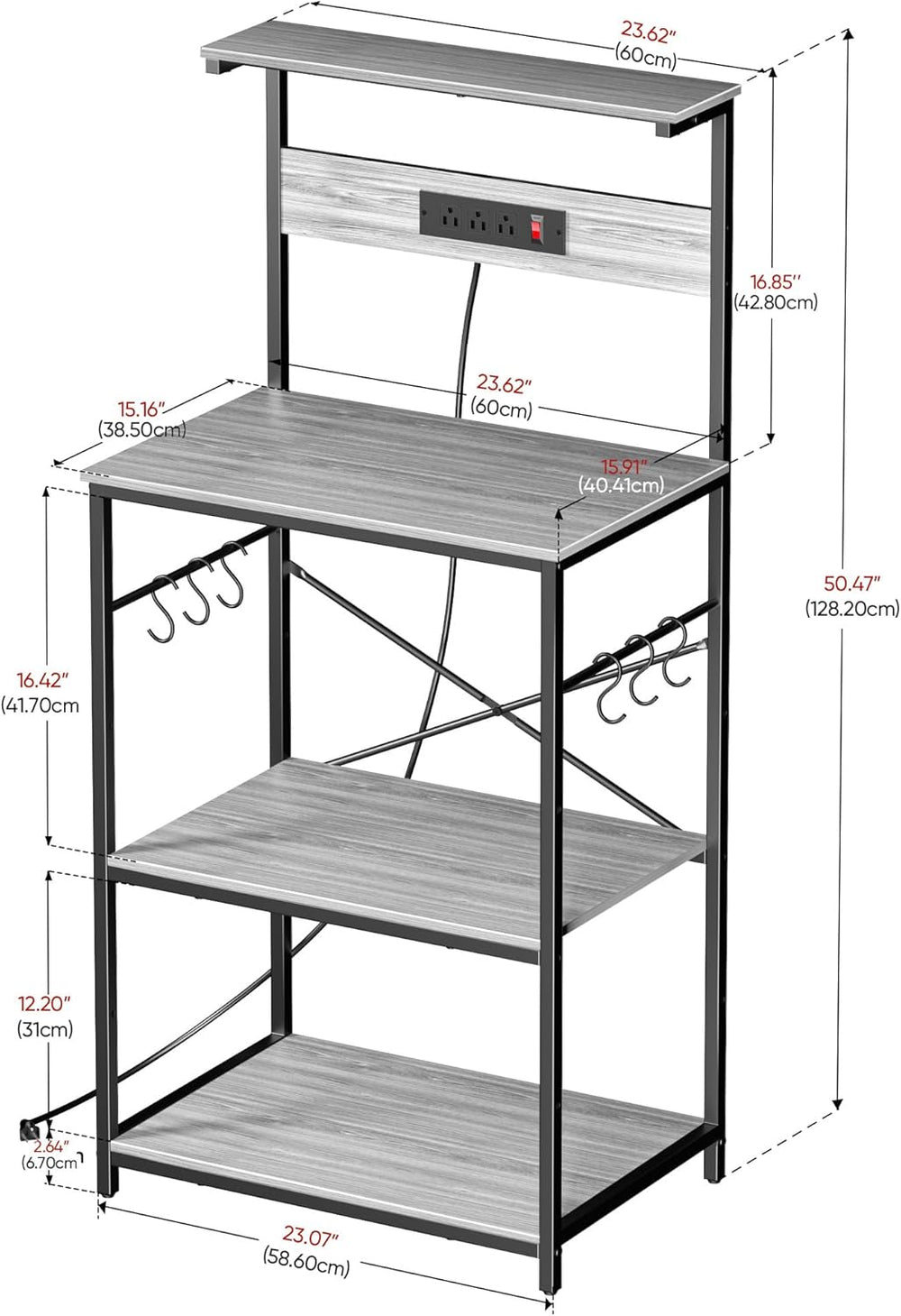 VUSIGN Kitchen Bakers Rack with Power Outlet, 4 Tiers Microwave Stand with St...