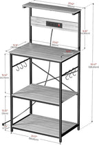VUSIGN Kitchen Bakers Rack with Power Outlet, 4 Tiers Microwave Stand with Storage, 23.6 Inch Coffee Bar Station with 6 S Hooks, Adjustable Shelf Rack for Pots/Pans/Spices, Gray