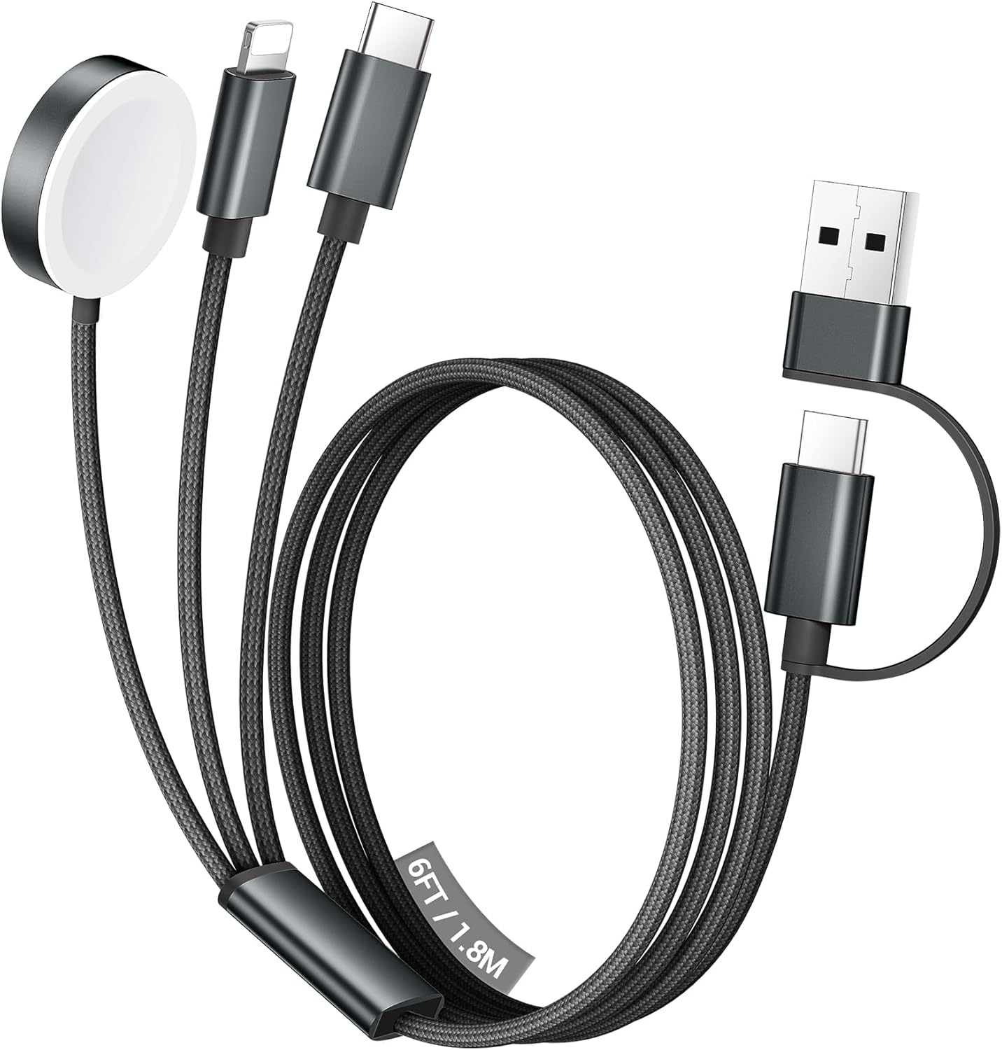Temdan for Travel Vacation Essentials,3 in 2 USB C Cable for Apple Watch Charger/iPhone 17 Charger/Lightning,Multi Charging Cable Cord,Camping Essentials,Designed for iWatch &iPhone 16-12-6FT Black