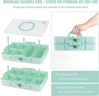 Stackable Snackle Box Container with 2 Lids, 14 Compartments - BPA-Free Snackle box Organizer, Dishwasher & Microwave Safe Reusable Snacklebox for Veggies, Fruits, Charcuterie, Snacks (Green, 2 Pack)
