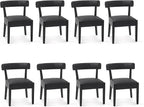 Modern Black Dining Chairs Set of 8, Faux Leather Upholstered Kitchen & Dining Room Chairs, Mid Century Modern Wooden Dining Chairs Oversized Sturdy Rounded Chairs Curved Back