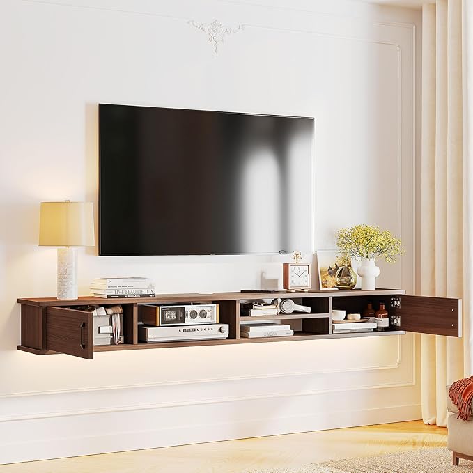 FurniNova Floating TV Stand,78'' Wall Mounted TV Console,Floating TV Shelf,Wall TV Cabinet,Floating Entertainment Shelf,Walnut