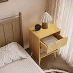 Fluted Night Stand with Opening Storage,Mid Century Bedside Table with Drawer,Wood Nightstand with Solid Wood Legs,End Table Side Table for Living Room,Bedroom,Natural CTG56Y