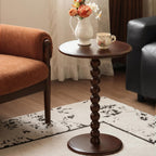 Pedestal Side Table, Small Round Side Table for Small Spaces, Drink Table with 100% Solid Wood Leg, Round Coffee End Table for Living Room, Bedroom, Corners, and Office (Poplar Wood, Walnut)