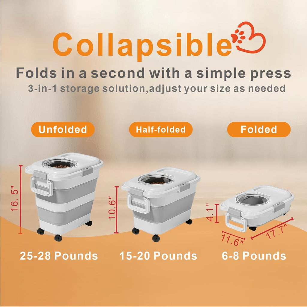 25–28 Lbs Airtight Collapsible Dog Food Storage Container with Wheels & Scoop – Foldable Pet Food Storage Container for Dog & Cat Food, Animal Food Storage, Dog Good Storage Container