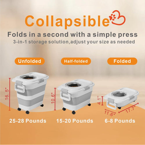 25–28 Lbs Airtight Collapsible Dog Food Storage Container with Wheels & Scoop – Foldable Pet Food Storage Container for Dog & Cat Food, Animal Food Storage, Dog Good Storage Container