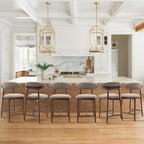 COLAMY Mid-Century Modern Upholstered Counter Height Bar Stools Set of 6, Kitchen Island Stools with Contoured Fabric Seat, Wood Legs, Camel