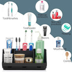 Black Toothbrush Holder - 7 Slots Bathroom Organizer Countertop with Drainage Matte Black Electric Toothbrush and Toothpaste Holder for Bathroom Accessories Organization Vanity Sink Storage