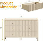 RoyalCraft Beige 6 Drawer Dresser, Fluted Modern Wood Chest of Drawers, Long Dresser for Bedroom TV Stand Storage Cabinet for Living Room