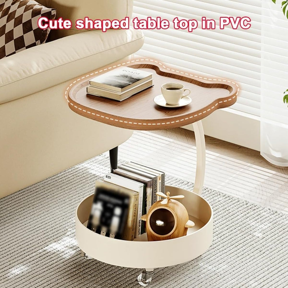 C Shaped End Table, 360°Swivel TV Tray Table with Wheels, Side Table with Sto...