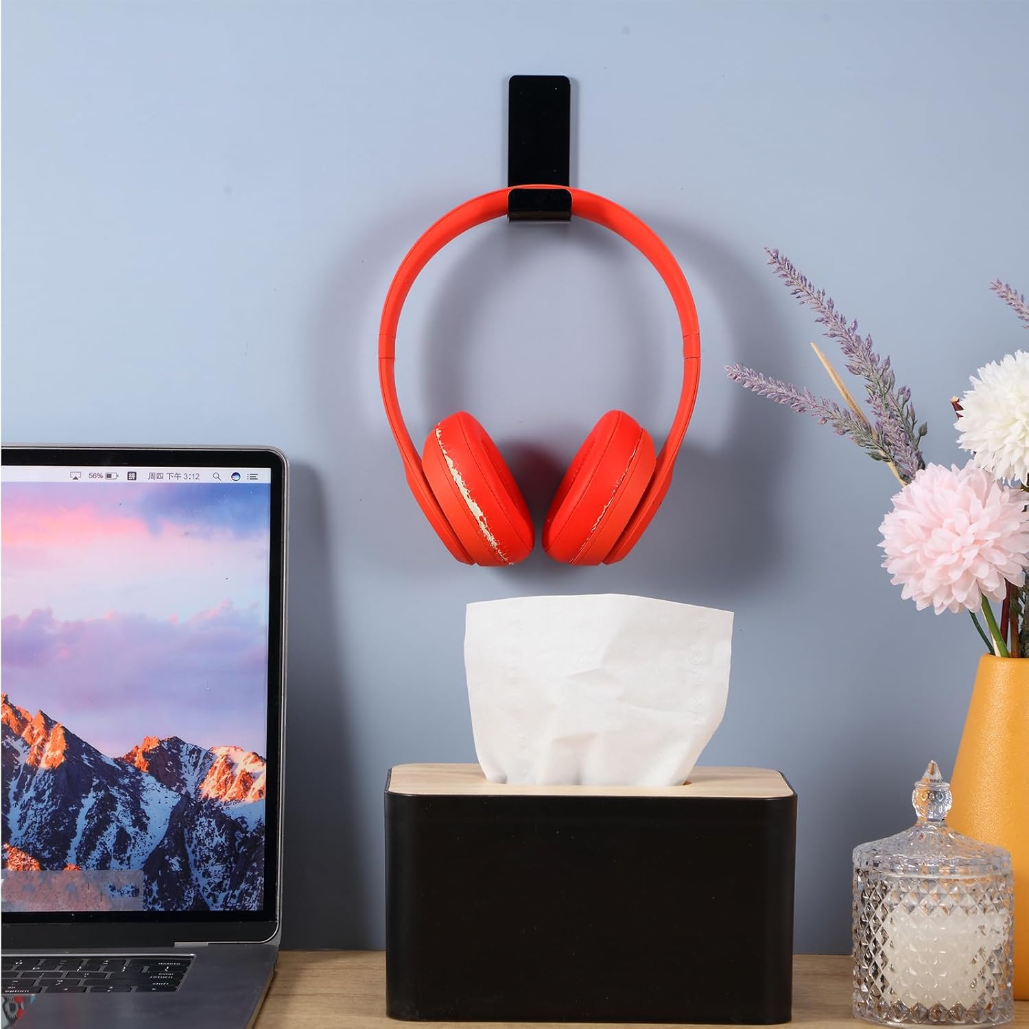 Weewooday 16 Pcs Headphone Hanger Headphone Holder Wall Hook Desk Bulk Adhesive Headset Wall Mount Stand General Purpose (Black)