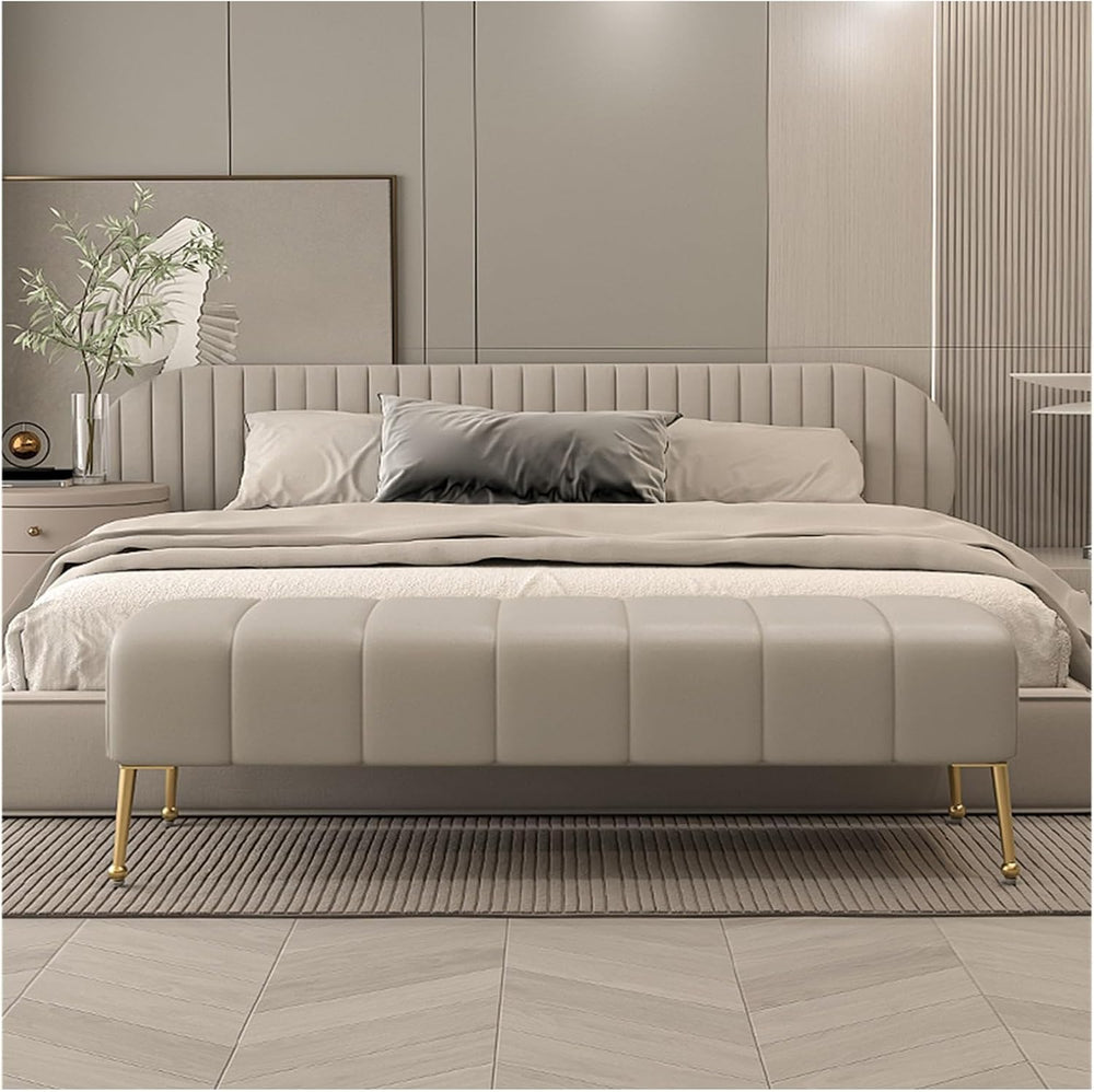 Modern Stitched Upholstered Bedroom Benches with Gold Legs, Entryway Bench Fo...
