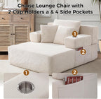 70"Chaise Lounge Chair, Oversized Boneless Chair & 2 Cup Holder 4 Pockets | Oversized Corduroy Lounge Chair Indoor Convertible, 3 Pillows, Deep Seat Sleeper Sofa Bed, Living Room, Reading, No Assembly