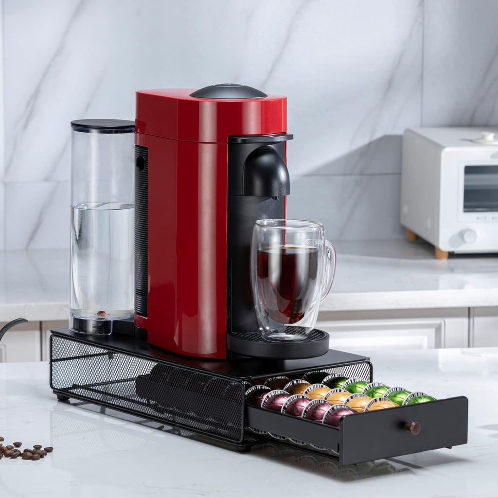 Flagship for Nespresso Pod Organizer Vertuo Pod Holder Coffee Pod Drawer Coffee Bar Design Black Metal(30 Pods Capacity)
