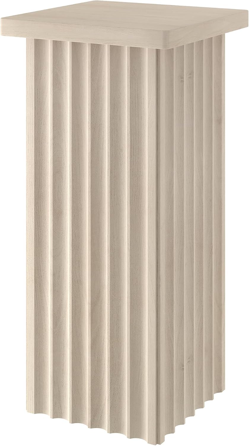 Henn&Hart 11'' Fluted Modern Wooden Square End Table, Ribbed Side...