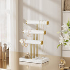 3 Tier Bracelet Holder Display - White Leather Bracelet Holder, Detachable T Bar Jewelry Holder Organizer for Bracelet, Necklace, Earrings, Rings, Watches, Bangle