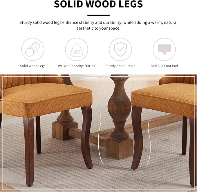 Modern Dining Chairs Set of 4, Mid Century Kitchen & Dining Room Chairs, Linen Upholstered Kitchen Chairs with Wood Legs, Sillas de Comedor, Easy Assembly, Yellow, 4 Pieces