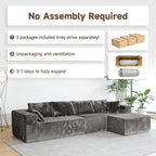 Upgrade 138’’ L Shape Cloud Couch, Plush Corduroy Sectional Sofa with Chaise, Boneless Couches for Living Room Bedroom, No Assembly Required (Khaki, 138'' Right Facing Chaise)