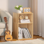 LEYAOYAO 2 Cube Bookshelf,Natural Record Player Stand Holds up to 100 Albums, Mini Wood Book Shelf Storage Organizer,Turntable Stand with Vinyl Storage Cabinet, Narrow Open Bookcase for Small Spaces
