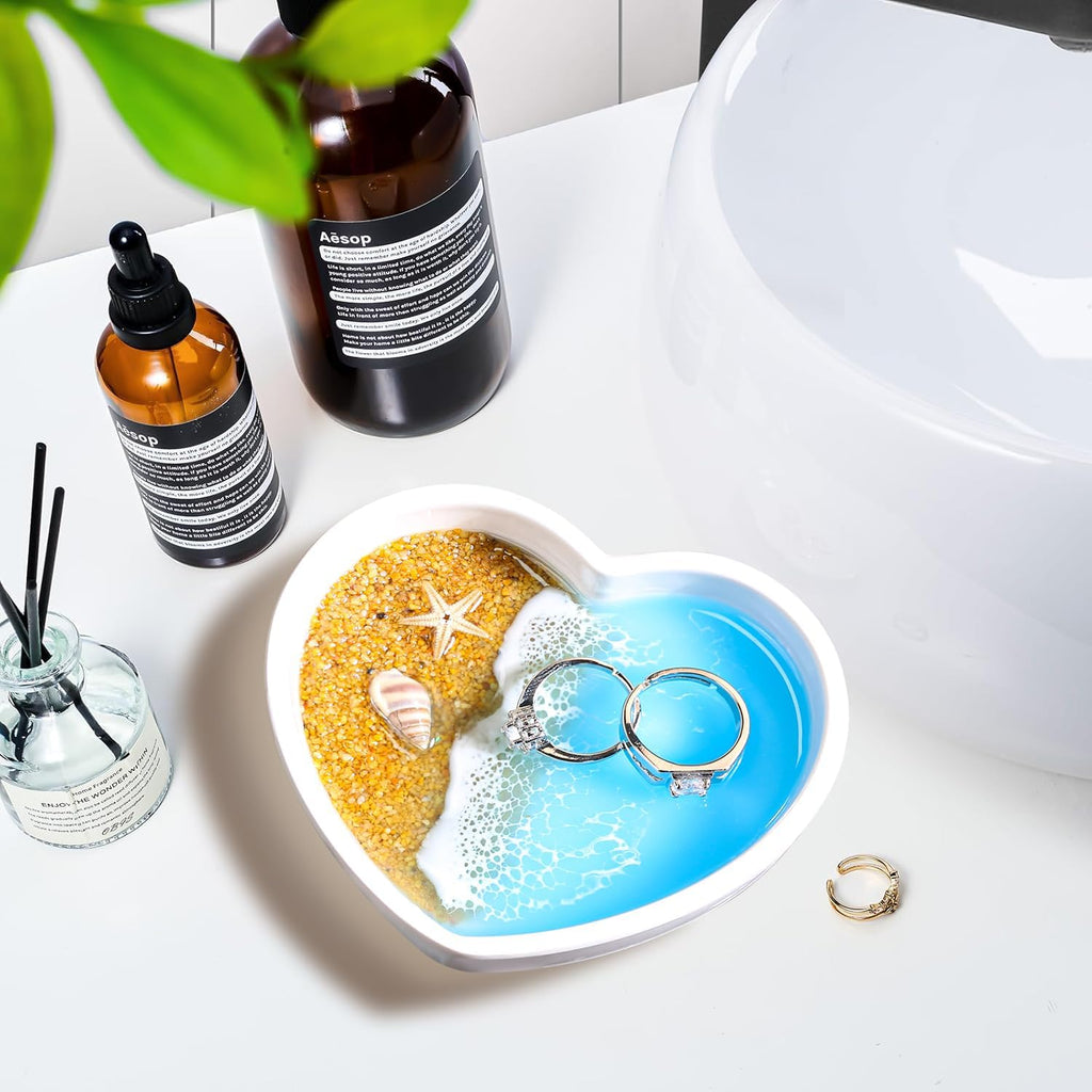 Handmade Resin Jewelry Dish for Rings Earrings Necklaces | Seashell Coastal Ocean Decor Ring Dish, Beach Gifts for Women, Unique Birthday Holiday Gifts for Wife Girls Friends