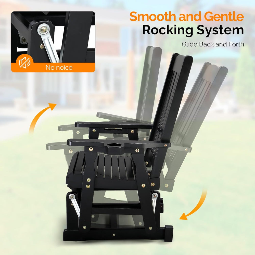 VINGLI Outdoor Glider Chair Wood Patio Glider with Cup Holder, Porch Glider w...