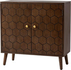 COSIEST Set of 2 32" Storage Sideboards with Doors, Accent Cabinets with Magnetic Push-to-Open Doors, Brown Honeycomb Pattern, Entryway Console for Living Room, Kitchen, Hallway