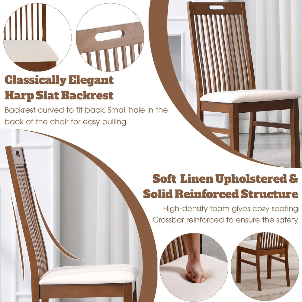 CIMOTA Walnut Wood Dining Chairs Set of 2, Farmhouse Wooden Kitchen Chairs wi...