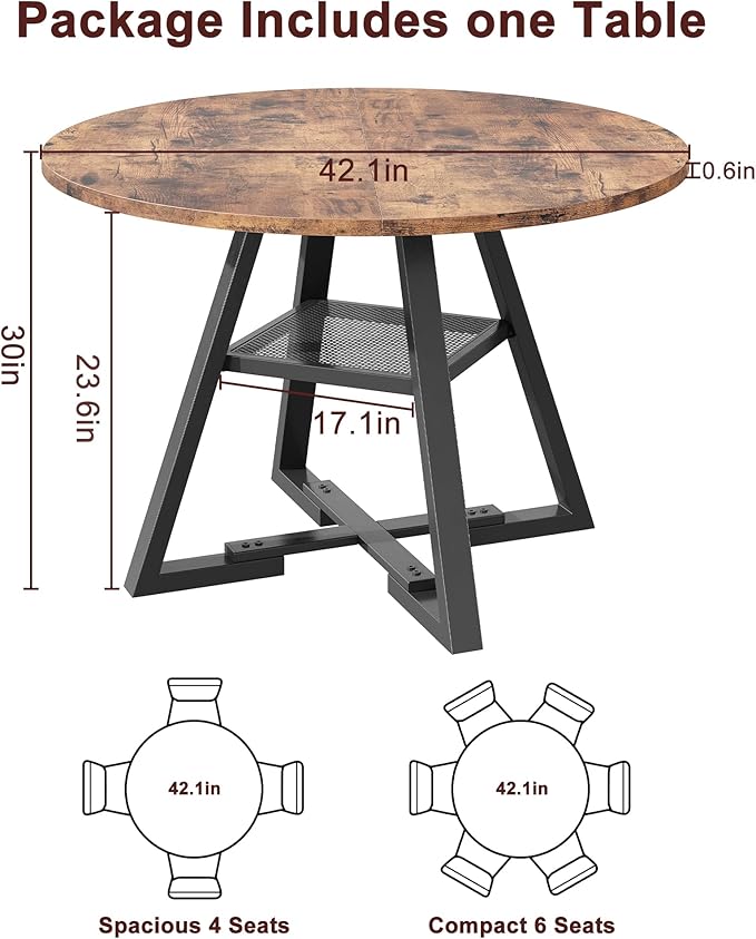 Round Dining Table for 4,Kitchen Dining Room Circle Dinner Pedestal Table,Spa...