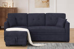 L Shaped Sectional Sleeper Sofa Couch with Pull Out Bed ,3 Seater Convertible Sectional Sofabed W/Reversible Chaise & Tufted Back Cushion ,Reversible Pullout Sofa Couch Bed for Living Room Office