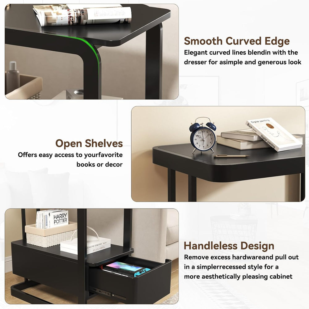 23.6" Tall Narrow Side Table with Drawer and Open Shelf – Modern End Tab...
