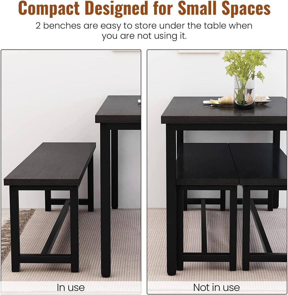 DKLGG Dining Table Set for 4, Wooden Kitchen Table with 2 Dining Bench | 47.2...