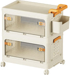 58 QT Stackable Storage Bins with Lids, Rolling Storage Cart with Clear Doors, Utility Storage Organizer Cart Drawer, Plastic Cabinet Storage Containers for Home, Office, Kitchen, Bedroom, White