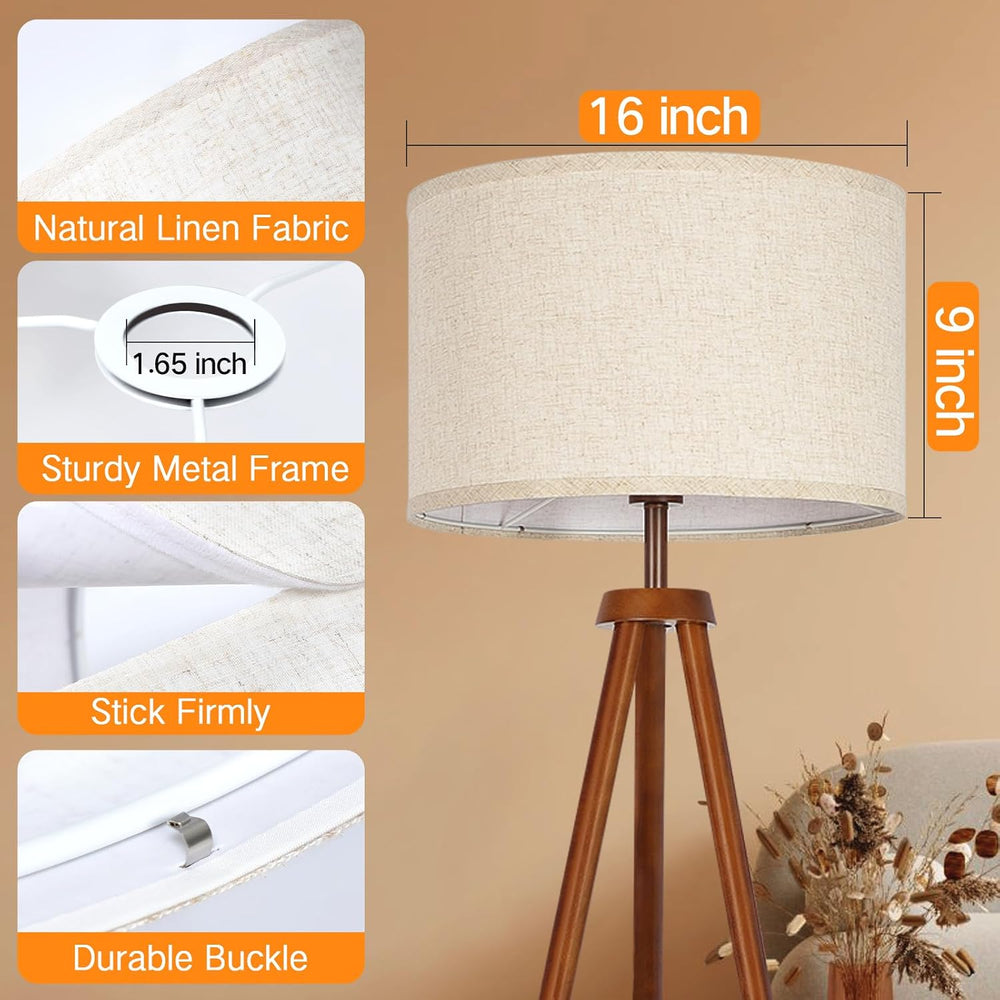 OUTON Beige Large Drum Lamp Shades for Floor Lamps, 16" Top x16" Bo...