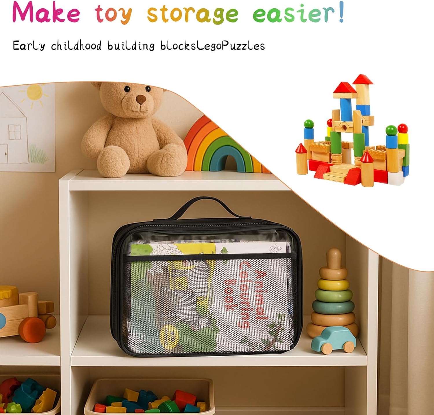 Large Kids Toy Storage Bag - Durable Waterproof Foldable Organizer, Portable Playroom Cleanup Solution for Toys, Books, Art Supplies (Eco-Friendly Material, Black
