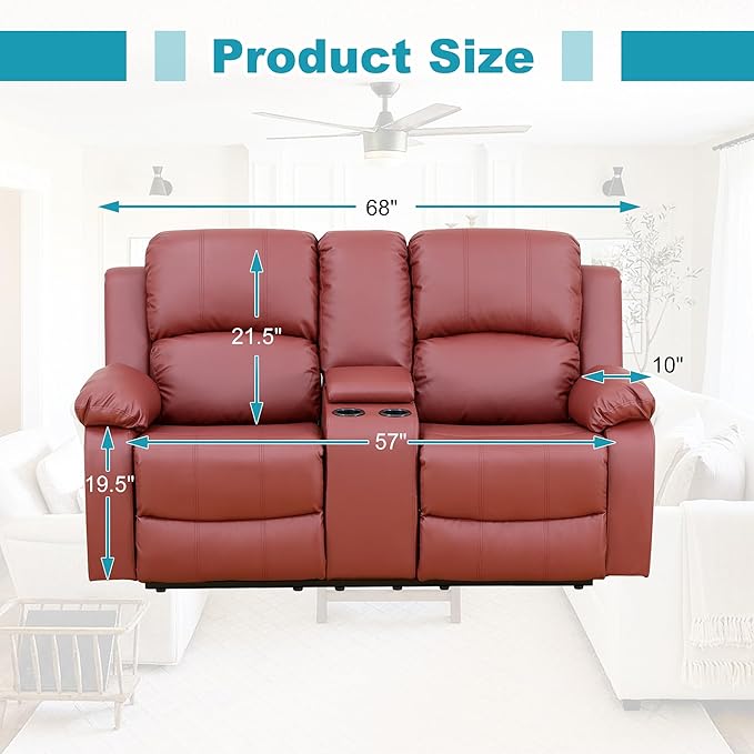 Recliner Sofa Set Couches for Living Room Chair Semi PU Fabric Living Room Furniture Sets, Adjusted Loveseat Reclining Couch Furniture Sofa Set for Theater Seating, Red