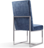 Manhattan Comfort Element Modern Velvet Dining Chairs, High Density Foam, Chrome Finish Stainless Steel Frame, High-Back, Fully Assembled Industrial Chic Accent Furniture, Set of 2, Blue
