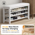 Shoe Rack Bench Entryway Storage with Leather Cushion, Shoe Organizer Bench for Entryway, Ideal for Front Doors Entrances Hallway Mudroom Featuring Rubberwood And 3 Height-Adjustable Removable Shelve
