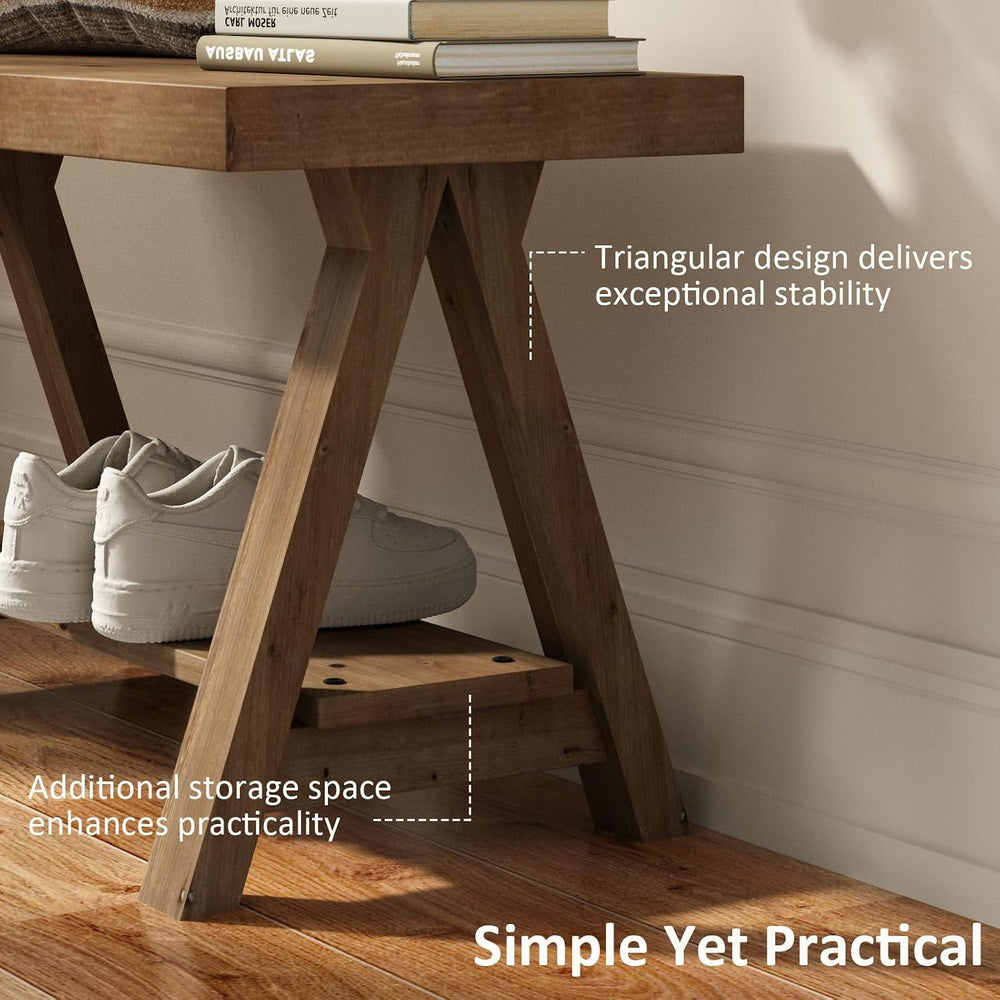 RowyPoey Solid Wood Bench, 30" Farmhouse Entryway Bench with Shoe Storag...